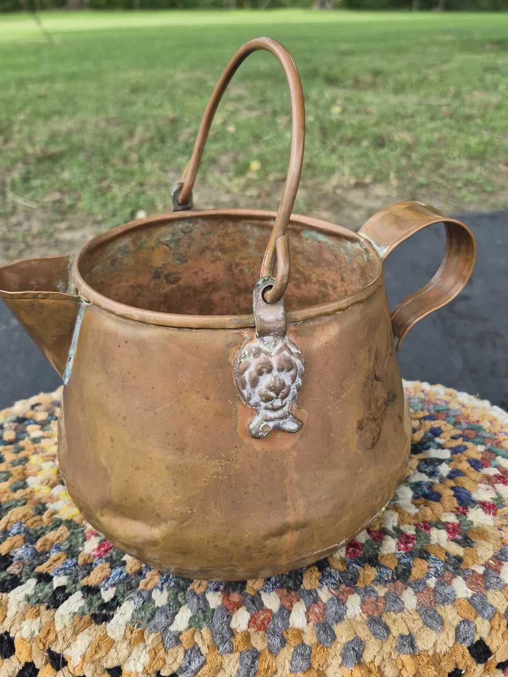 Vintage Copper Tea Kettle with Brass Finish - Brown